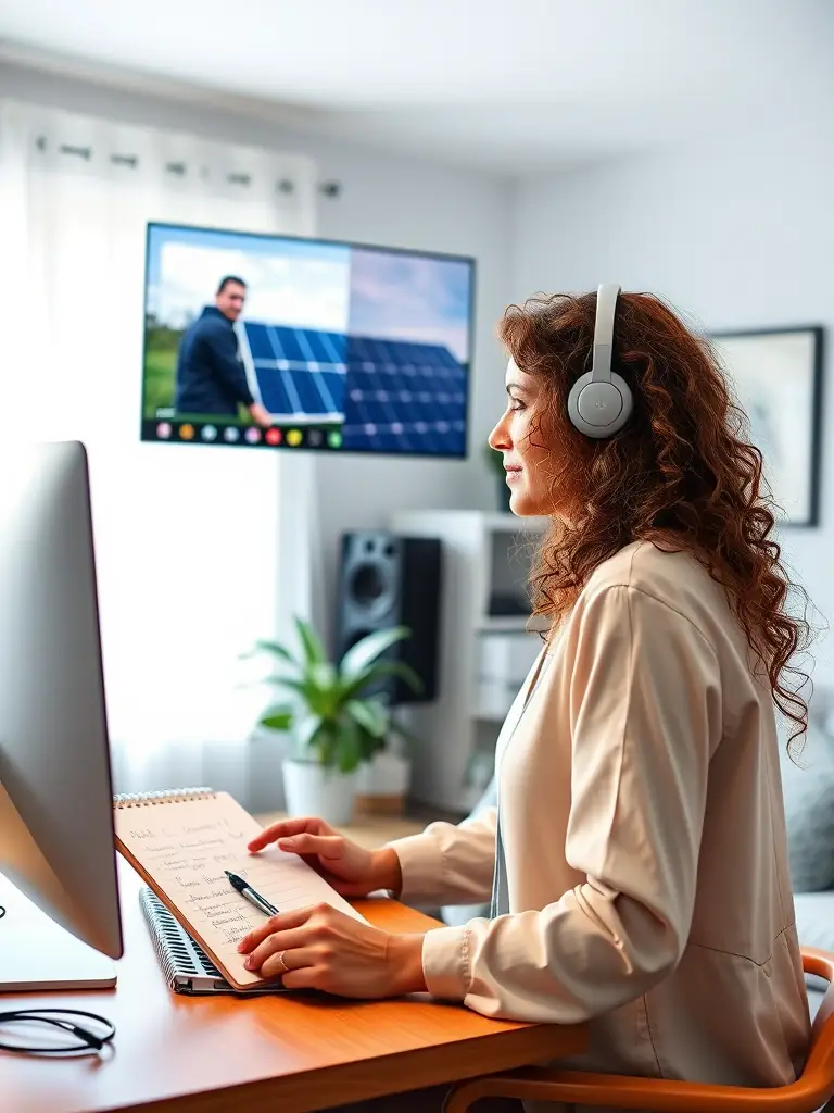 A support team member assisting a client with their solar panel system via video call, emphasizing ongoing support and problem-solving.